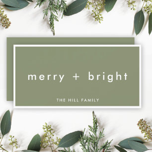 Merry en Bright   Trendy Moss Green Kerstmis Feestdagenkaart