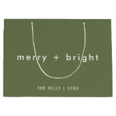 Merry en Bright | Trendy Moss Green Kerstmis Groot Cadeauzakje (Voorkant)
