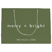 Merry en Bright | Trendy Moss Green Kerstmis Groot Cadeauzakje (Achterkant)