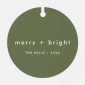 Merry en Bright | Trendy Moss Green Kerstmis Metalen Ornament (Achterkant)