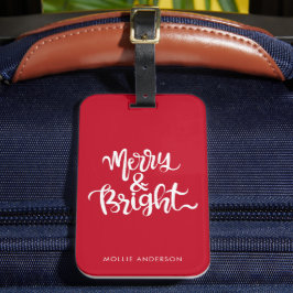 Merry en Bright Typography Script Rood Bagagelabel