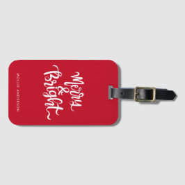 Merry en Bright Typography Script Rood Bagagelabel