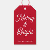 Merry en Bright Typography Script Rood Cadeaulabel (Voorkant)