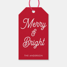 Merry en Bright Typography Script Rood Cadeaulabel