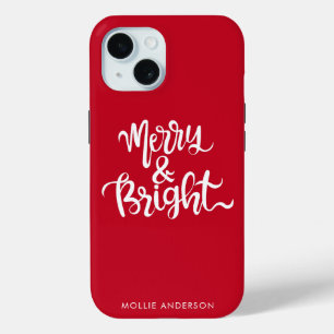 Merry en Bright Typography Script Rood iPhone 15 Case