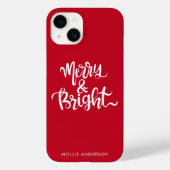 Merry en Bright Typography Script Rood Case-Mate iPhone Case (Achterkant)