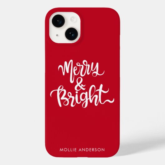 Merry en Bright Typography Script Rood Case-Mate iPhone Case (Achterkant)