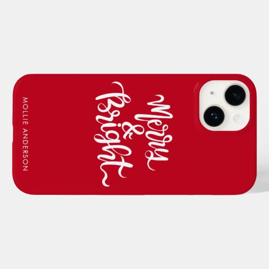 Merry en Bright Typography Script Rood Case-Mate iPhone Case (Achterkant (horizontaal))