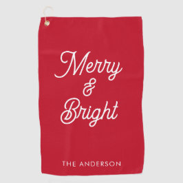 Merry en Bright Typography Script Rood Golfhanddoek
