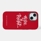 Merry en Bright Typography Script Rood iPhone 15 Case (Achterkant horizontaal)