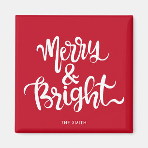 Merry en Bright Typography Script Rood Magneet
