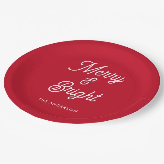 Merry en Bright Typography Script Rood Papieren Bordje (Gekanteld)