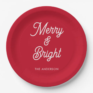Merry en Bright Typography Script Rood Papieren Bordje