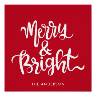 Merry en Bright Typography Script Rood Perfect Poster