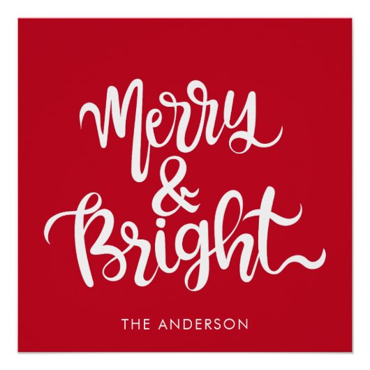 Merry en Bright Typography Script Rood Perfect Poster (Voorkant)