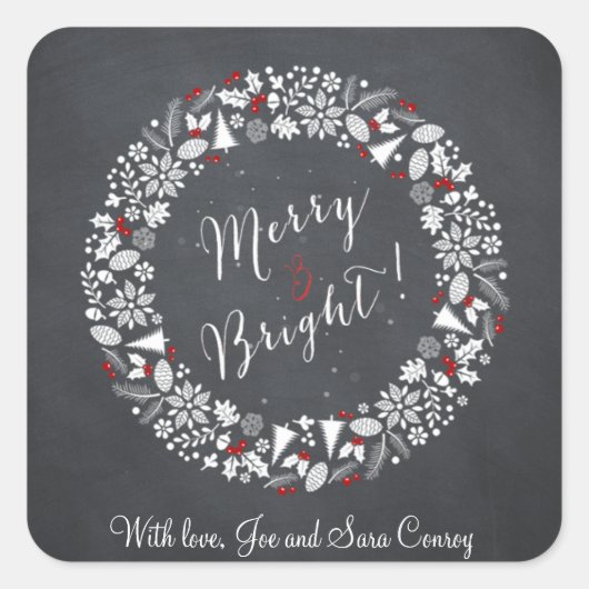 Merry en Bright! Vierkante Sticker (Voorkant)