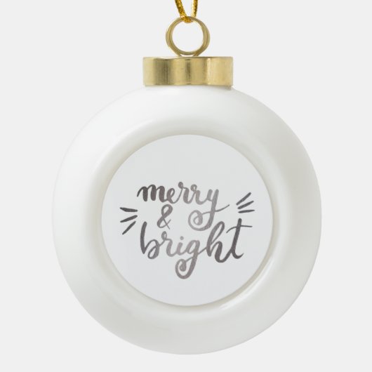 Merry en bright - zilver keramische bal ornament (Voorkant)