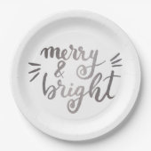 Merry en bright - zilver papieren bordje (Voorkant)
