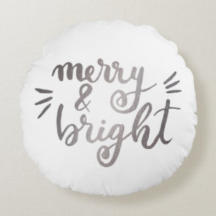 Merry en bright - zilver rond kussen