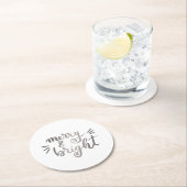 Merry en bright - zilver ronde kartonnen onderzetter (Insitu)