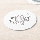 Merry en bright - zilver ronde kartonnen onderzetter (Gebogen)