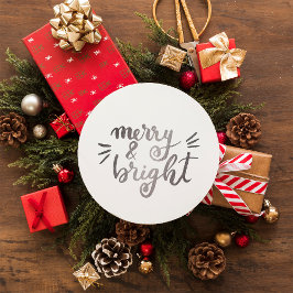 Merry en bright - zilver ronde sticker