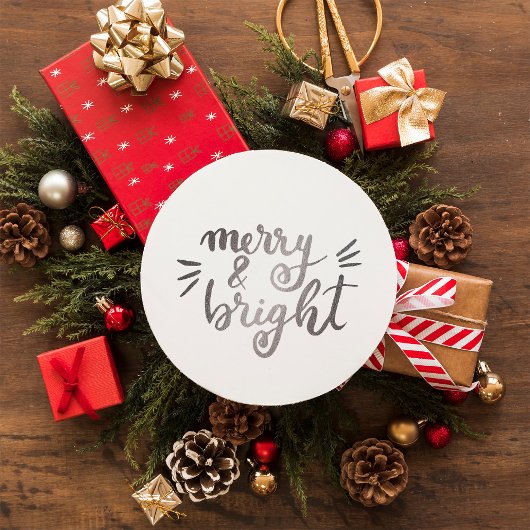 Merry en bright - zilver ronde sticker