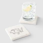 Merry en bright - zilver stenen onderzetter (Zijkant)