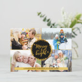Merry en BrightStor 4 Photo Collage Black en Gold Feestdagenkaart (Staand voorkant)