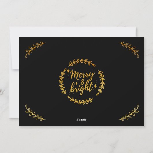 Merry en BrightStor 4 Photo Collage Black en Gold Feestdagenkaart (Achterkant)