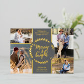 Merry en BrightStor 4 Photo Collage Grey and Gold Folie Feestdagenkaart (Staand Voorkant)