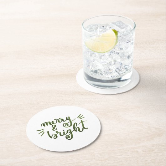 Merry en felgroen ronde kartonnen onderzetter (Insitu)