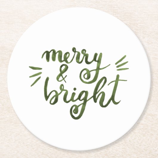 Merry en felgroen ronde kartonnen onderzetter (Voorkant)