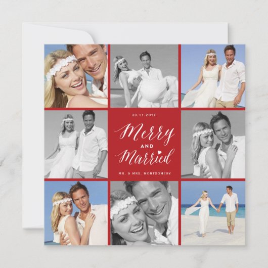 Merry en gehuwd 8 Foto Collage Modern Wedding Feestdagenkaart (Voorkant)