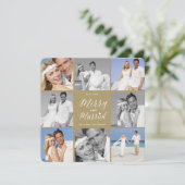Merry en gehuwd 8 Foto Collage Modern Wedding Feestdagenkaart (Staand voorkant)