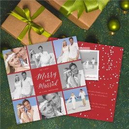 Merry en gehuwd 8 Foto Collage Modern Wedding Feestdagenkaart