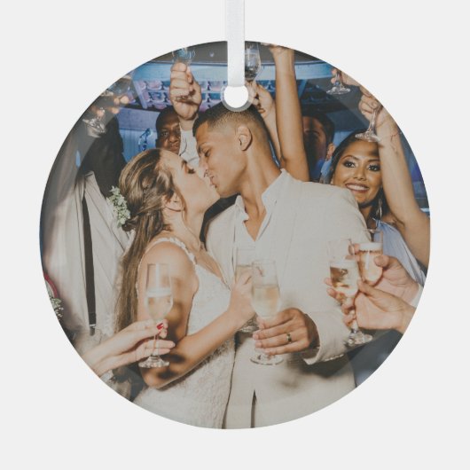 Merry en getrouwd | Kerstfoto Newleyweds Glas Ornament (Voorkant)
