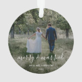 Merry en getrouwd | Kerstfoto Newleyweds Ornament (achterkant)