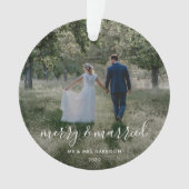 Merry en getrouwd | Kerstfoto Newleyweds Ornament (voorkant)