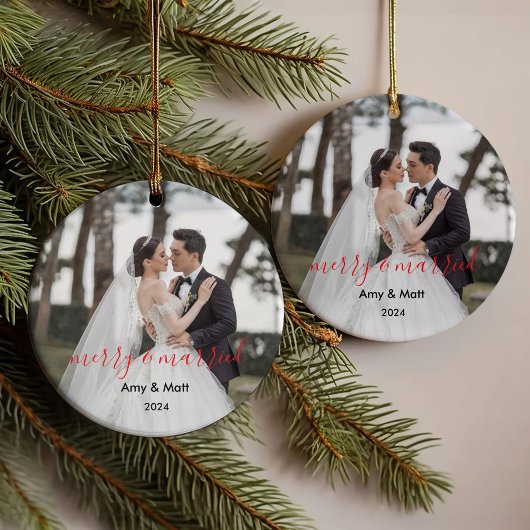 Merry en getrouwd | Kerstfoto Newleyweds Ornament