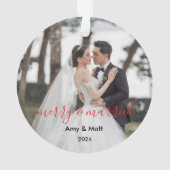 Merry en getrouwd | Kerstfoto Newleyweds Ornament (achterkant)