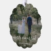 Merry en getrouwd | Kerstfoto Newleyweds Ornament Kaart (Links)