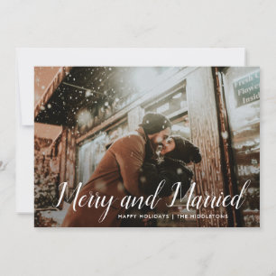 Merry en getrouwd   Minimale eerste kerstfoto Feestdagenkaart