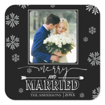 Merry En Getrouwd Typografie Eerste Kerst Foto