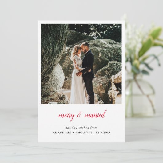 Merry en getrouwde Pas getrouwd | Foto van Elegant Bedankkaart (Staand voorkant)