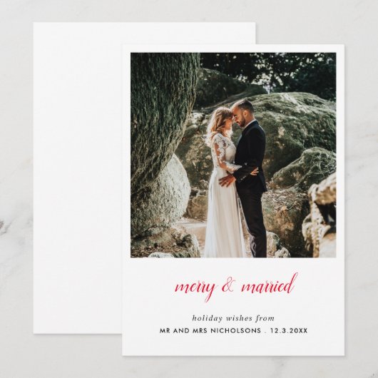Merry en getrouwde Pas getrouwd | Foto van Elegant Bedankkaart (Voorkant / Achterkant)