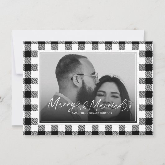 Merry en getrouwde Pas getrouwd Plaid Christmas Feestdagenkaart (Voorkant)