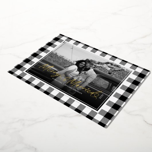 Merry en getrouwde Pas getrouwd Plaid Christmas Folie Feestdagenkaart (Gedraaid)