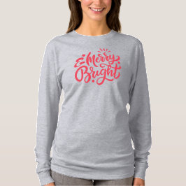 Merry en helder moderne rode kerst lange mouw  t-shirt
