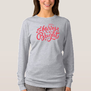 Merry en helder moderne rode kerst lange mouw t-shirt